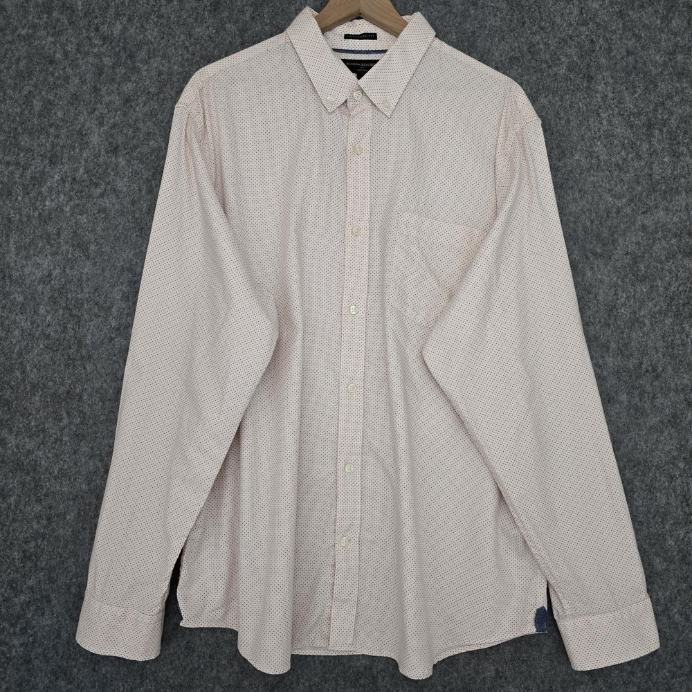 Banana Republic Shirt Mens 2XL Pink Micro Dot Untucked Fit Oxford Button Down‎